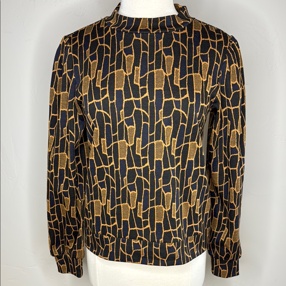 Walter Baker Rosalyn Geometric Patterned Black And Brown Women's Top Medium